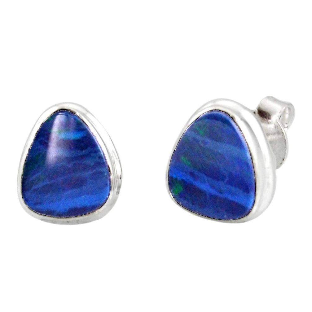 4.89cts natural blue doublet opal australian 925 silver stud earrings r12343