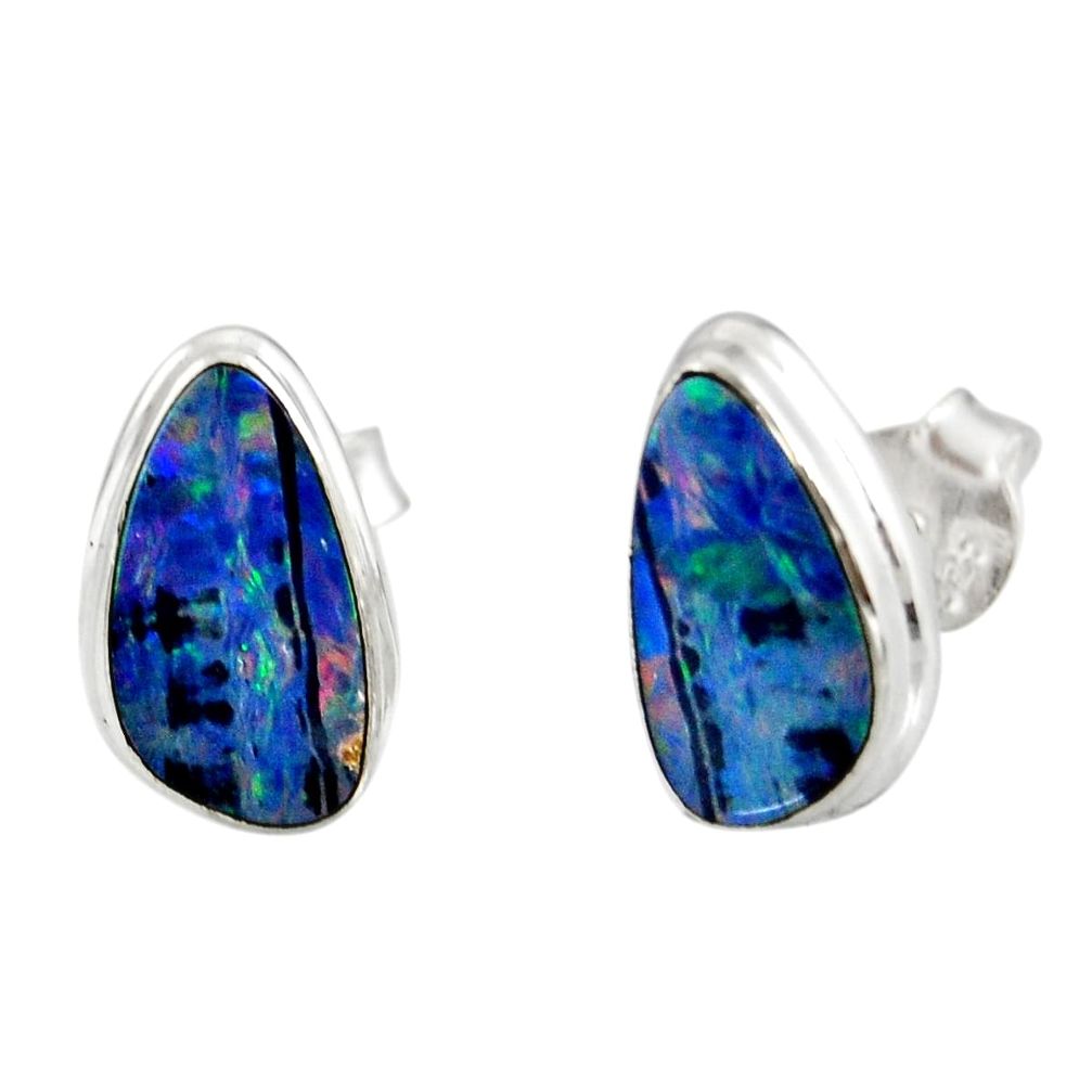 5.22cts natural blue doublet opal australian 925 silver stud earrings r12351