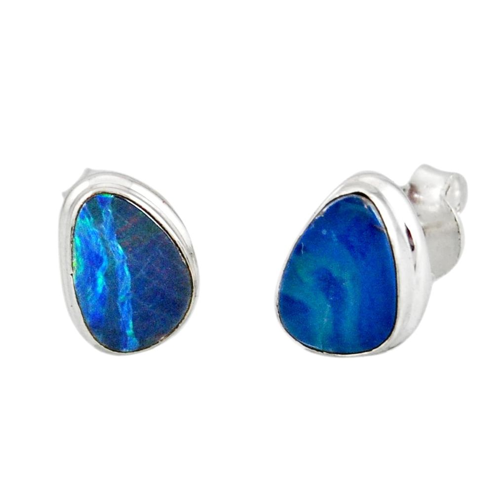 925 silver 4.54cts natural blue doublet opal australian stud earrings r12353