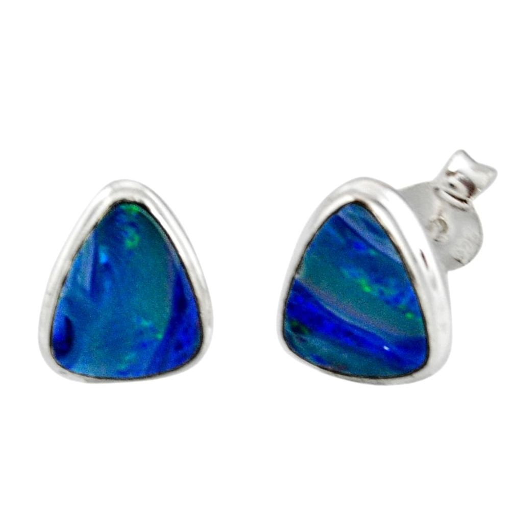 925 silver 5.22cts natural blue doublet opal australian stud earrings r12356
