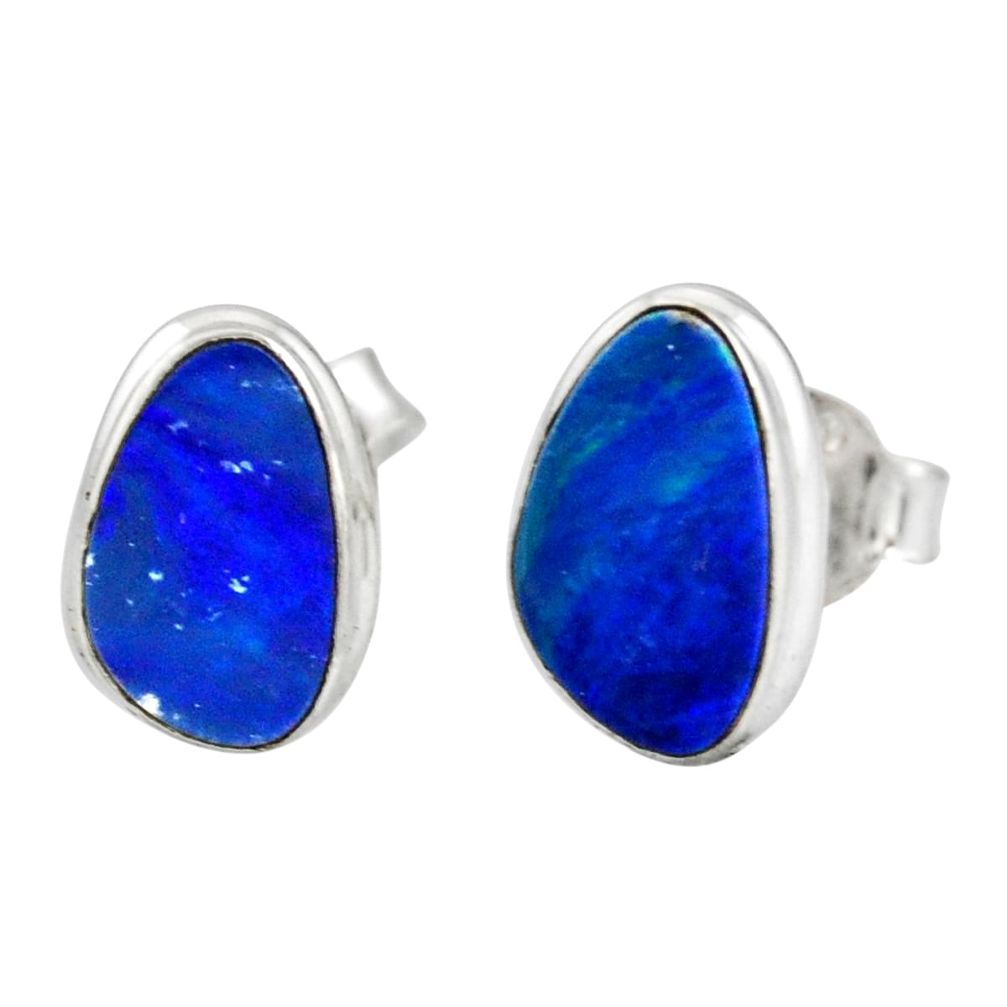 4.54cts natural blue doublet opal australian 925 silver stud earrings r12357