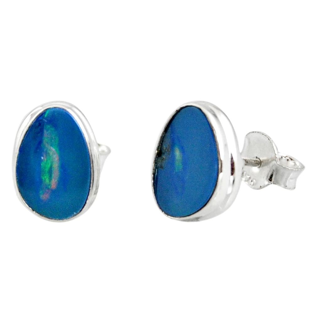 5.22cts natural blue doublet opal australian 925 silver stud earrings r12369