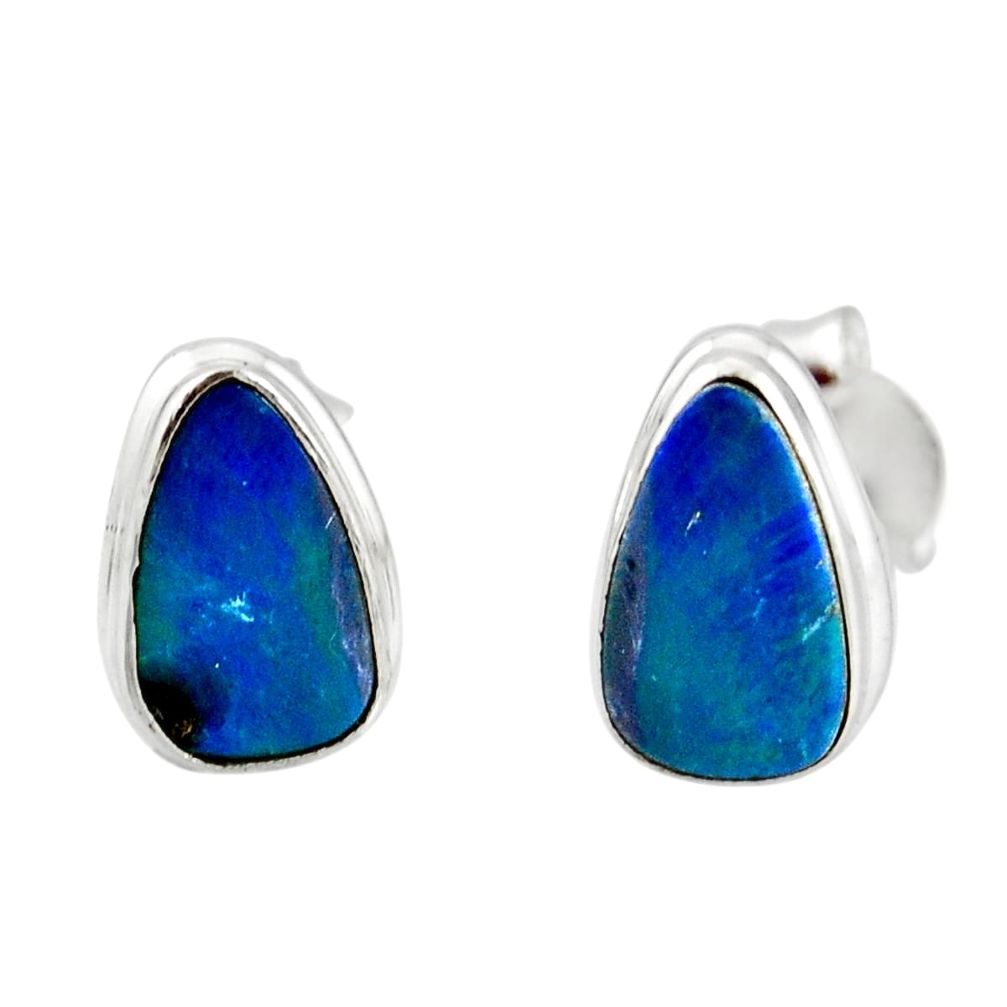 4.89cts natural blue doublet opal australian 925 silver stud earrings r12378