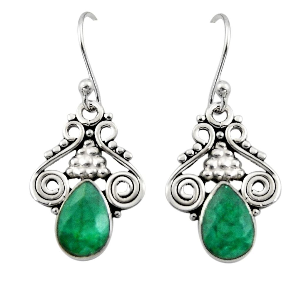 925 sterling silver 5.54cts natural green emerald dangle earrings jewelry r13348