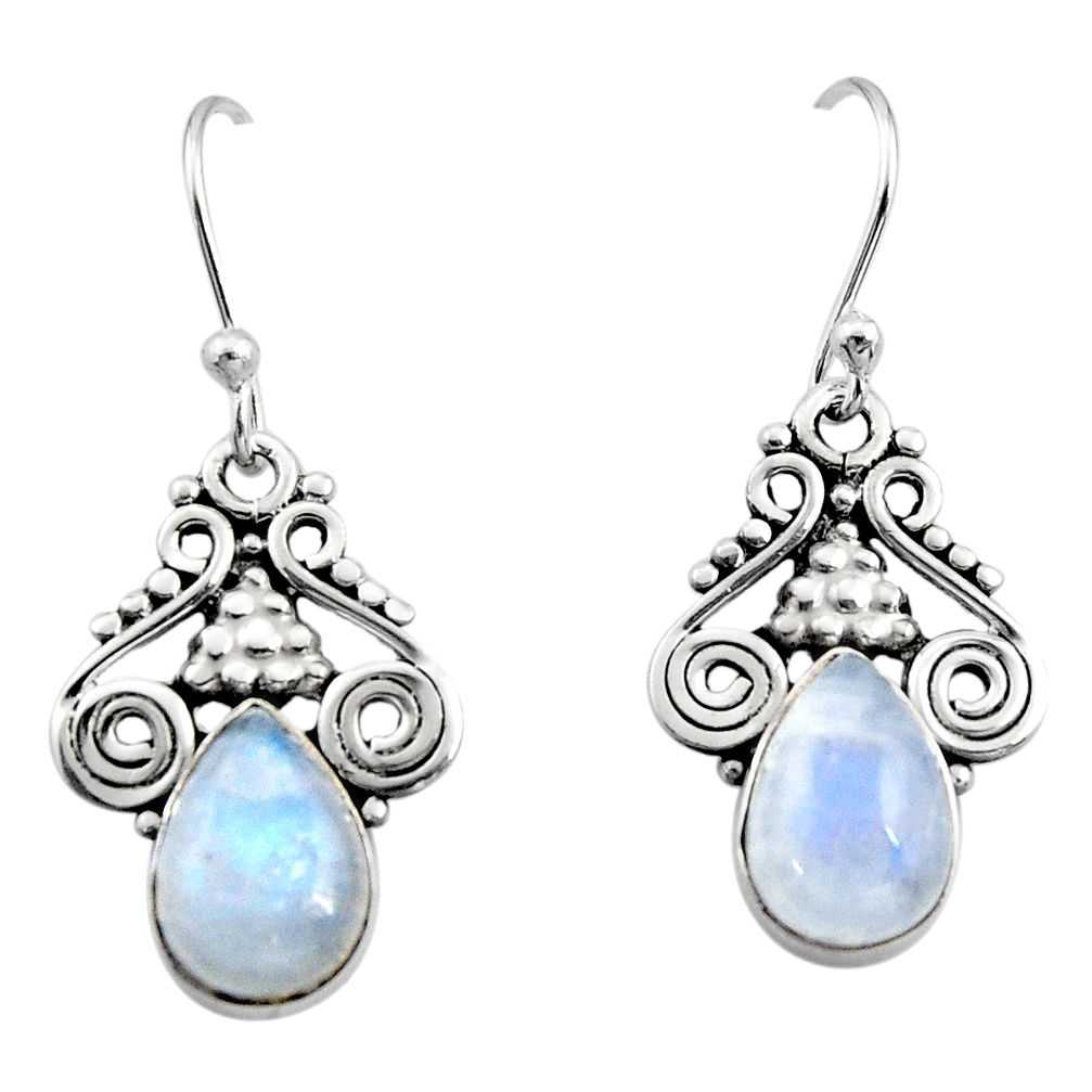 5.11cts natural rainbow moonstone 925 sterling silver dangle earrings r13350