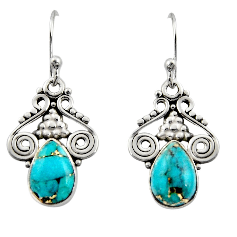 4.67cts blue copper turquoise 925 sterling silver dangle earrings jewelry r13351