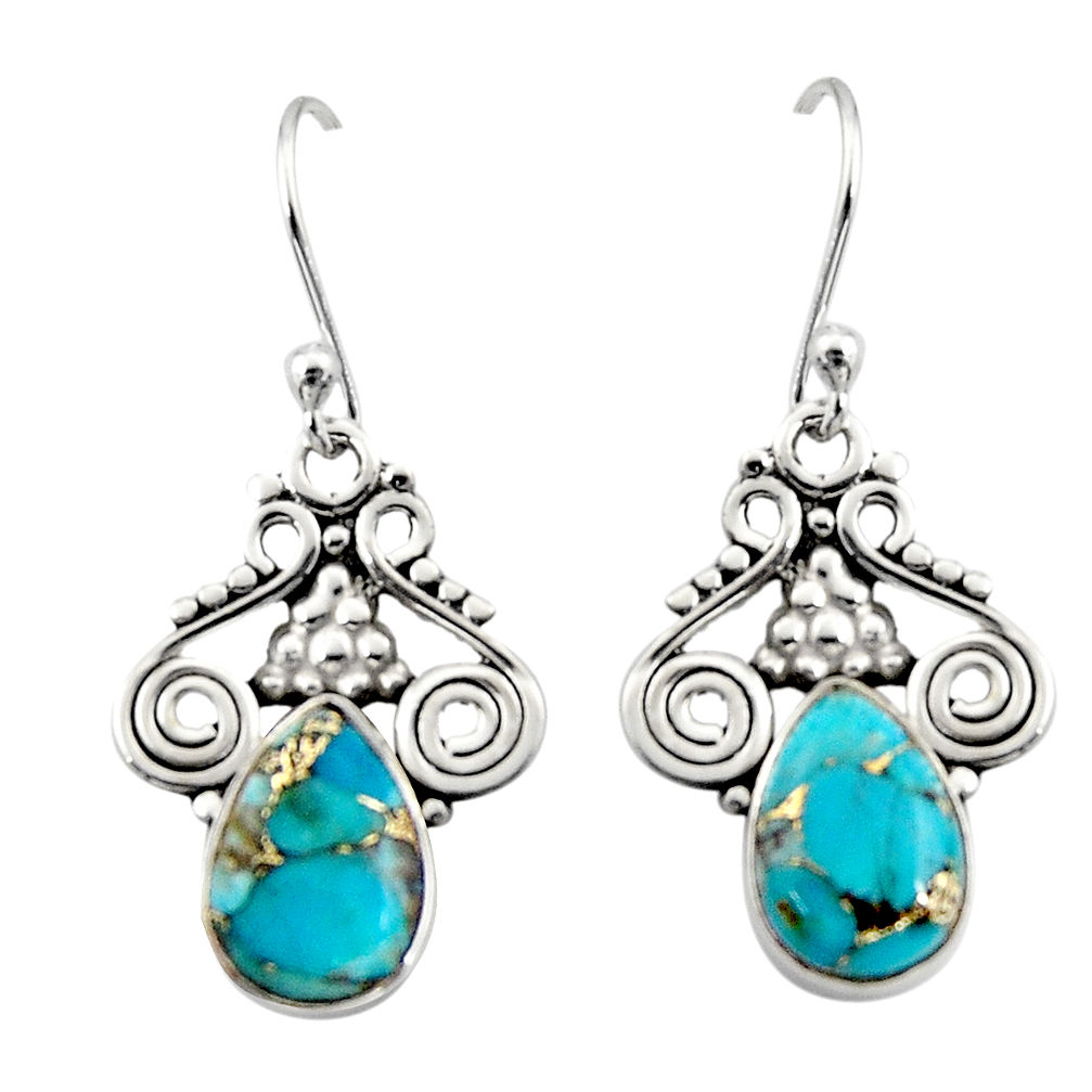 925 sterling silver 4.67cts blue copper turquoise dangle earrings jewelry r13352