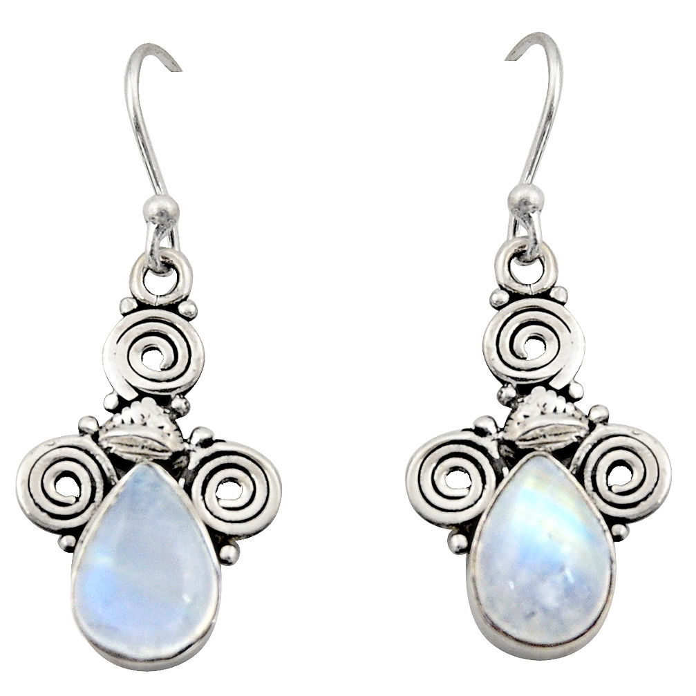 5.15cts natural rainbow moonstone 925 sterling silver dangle earrings r13353