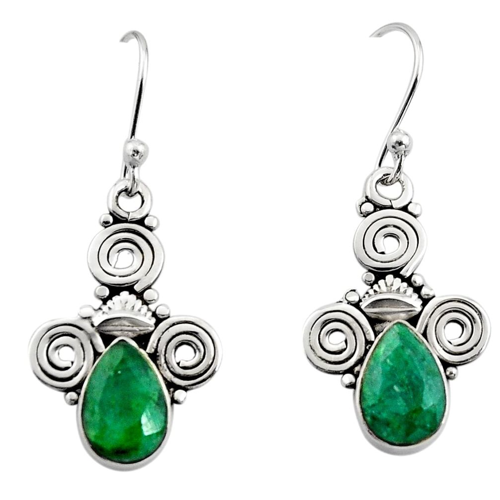 4.43cts natural green emerald 925 sterling silver dangle earrings jewelry r13354