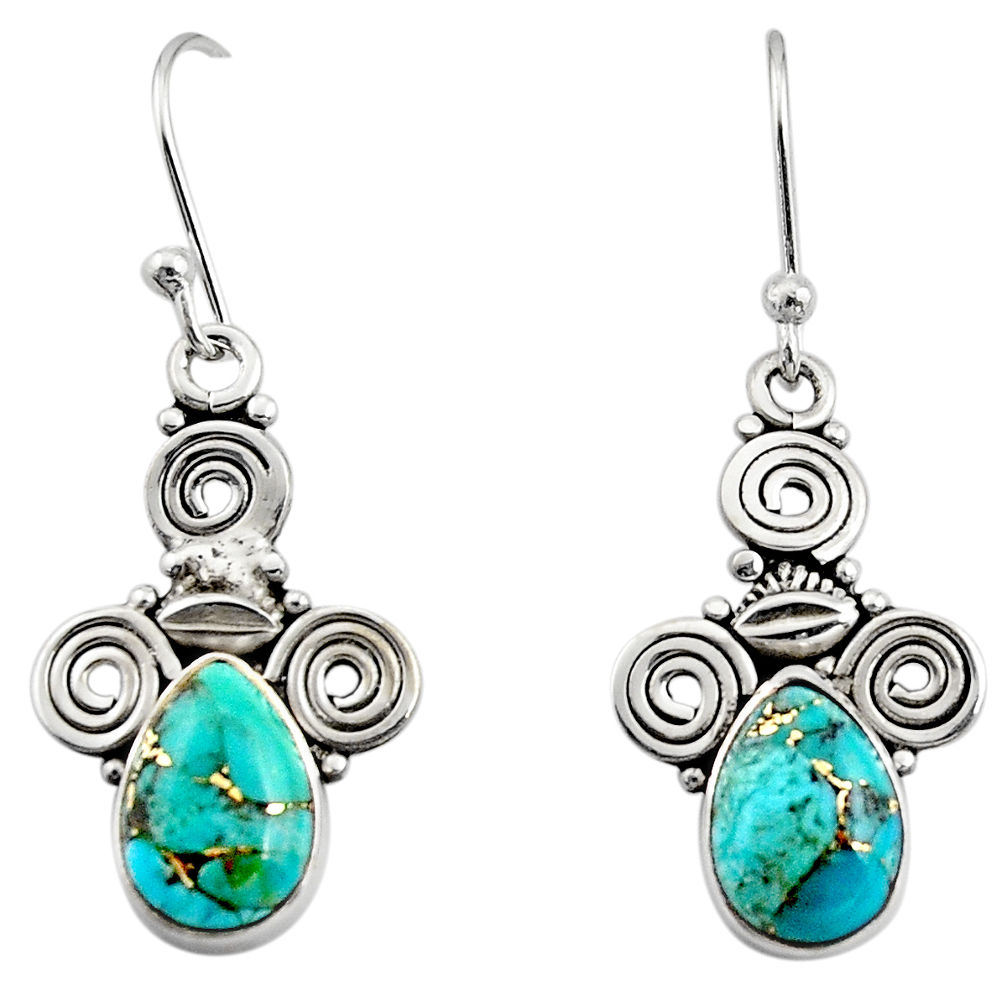 925 sterling silver 4.67cts blue copper turquoise dangle earrings jewelry r13355