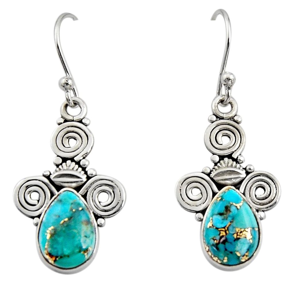 4.81cts blue copper turquoise 925 sterling silver dangle earrings jewelry r13356