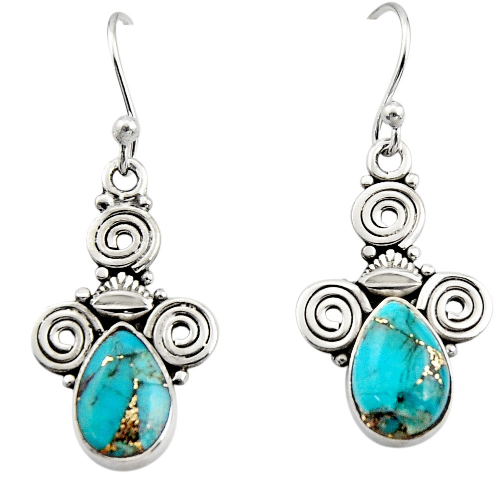 4.67cts blue copper turquoise 925 sterling silver dangle earrings jewelry r13357