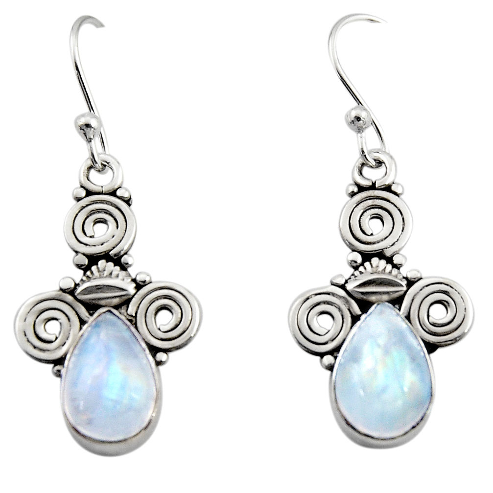 925 sterling silver 5.11cts natural rainbow moonstone dangle earrings r13359