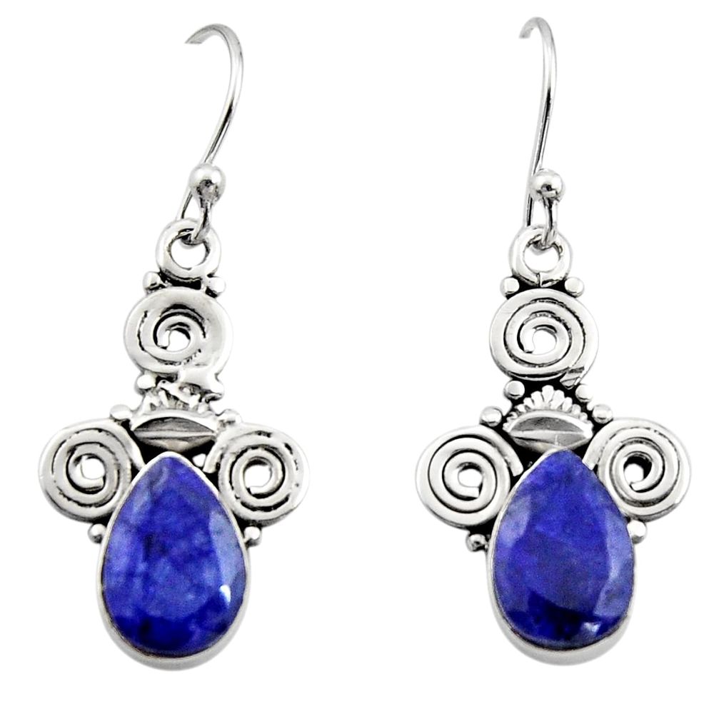 5.11cts natural blue sapphire 925 sterling silver dangle earrings jewelry r13360