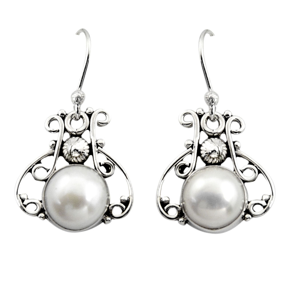 6.39cts natural white pearl 925 sterling silver dangle earrings jewelry r13365