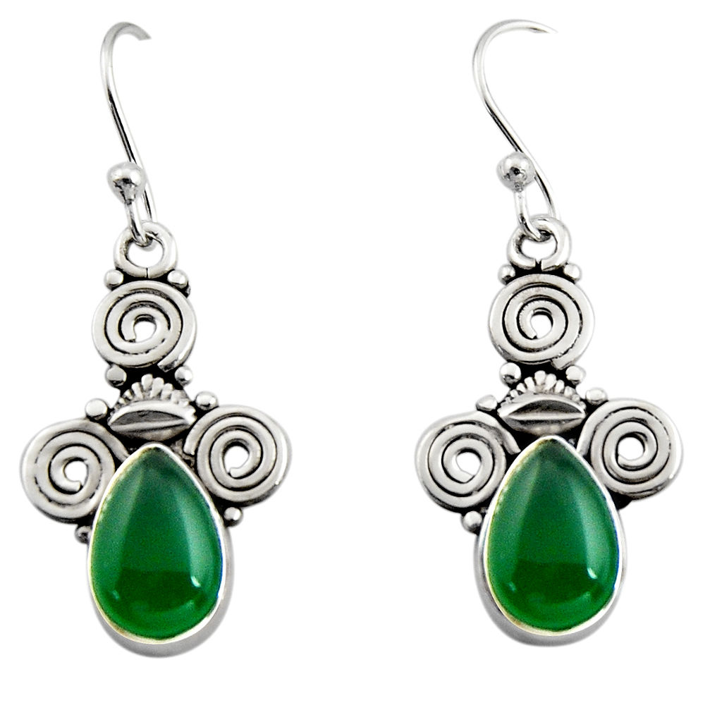 4.67cts natural green chalcedony 925 sterling silver dangle earrings r13372