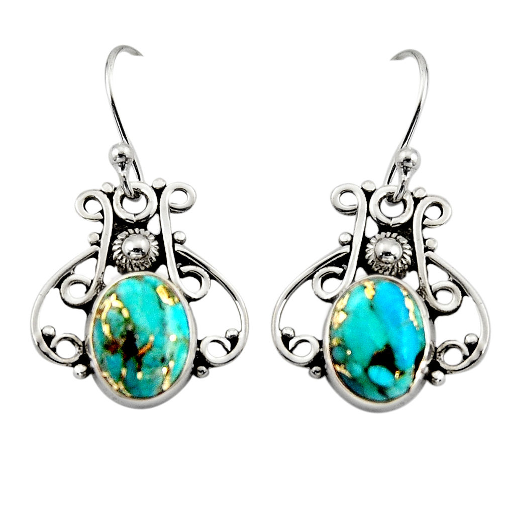 5.06cts blue copper turquoise 925 sterling silver dangle earrings jewelry r13375