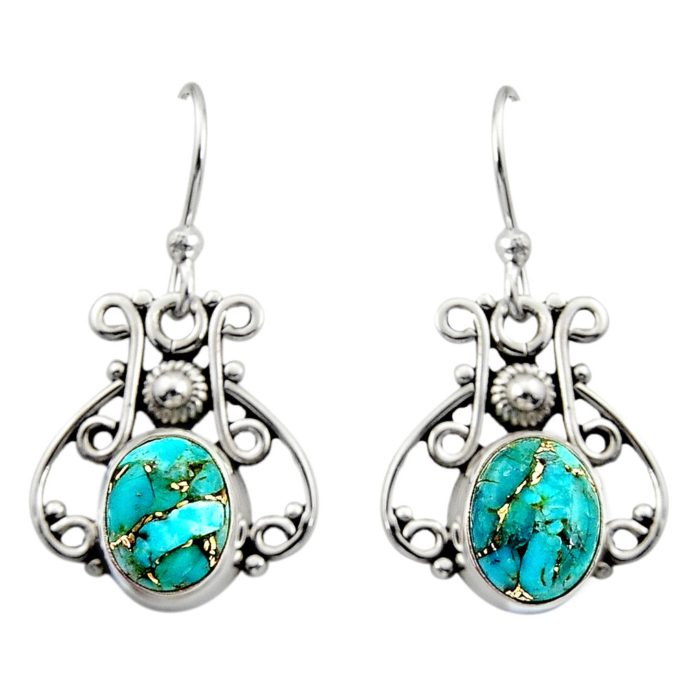 4.99cts blue copper turquoise 925 sterling silver dangle earrings jewelry r13376