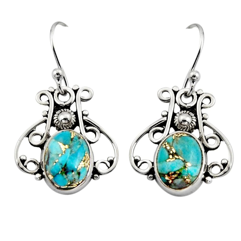 5.06cts blue copper turquoise 925 sterling silver dangle earrings jewelry r13378