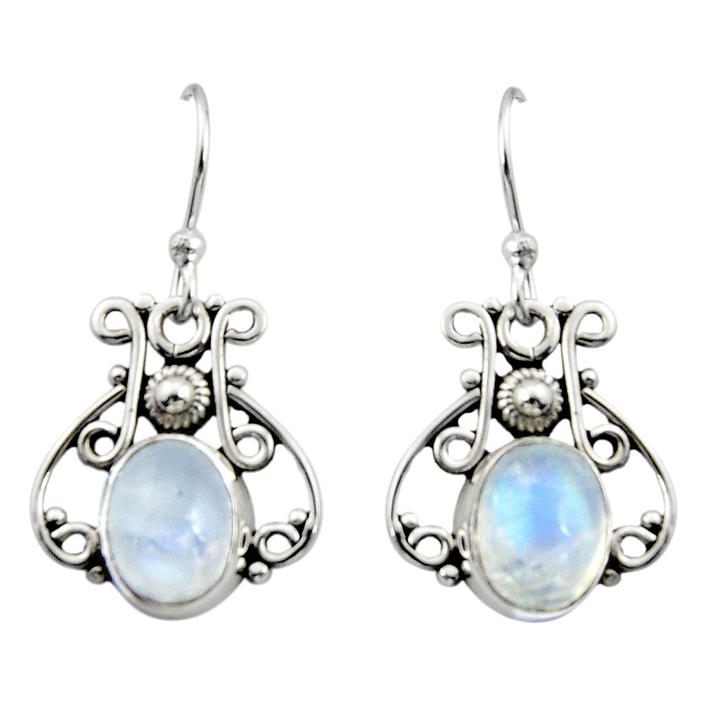 5.06cts natural rainbow moonstone 925 sterling silver dangle earrings r13379