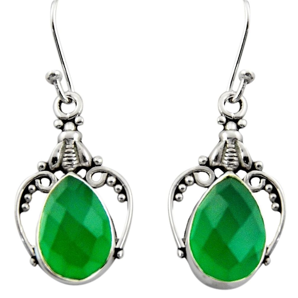 8.05cts natural green chalcedony 925 sterling silver dangle earrings r13382