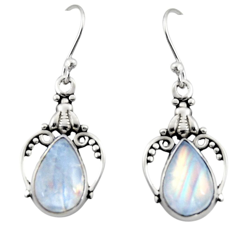 7.00cts natural rainbow moonstone 925 sterling silver dangle earrings r13389