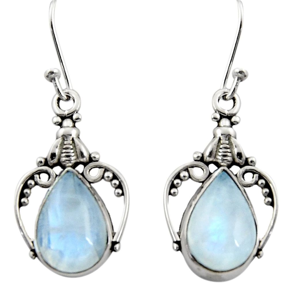 7.25cts natural rainbow moonstone 925 sterling silver dangle earrings r13390