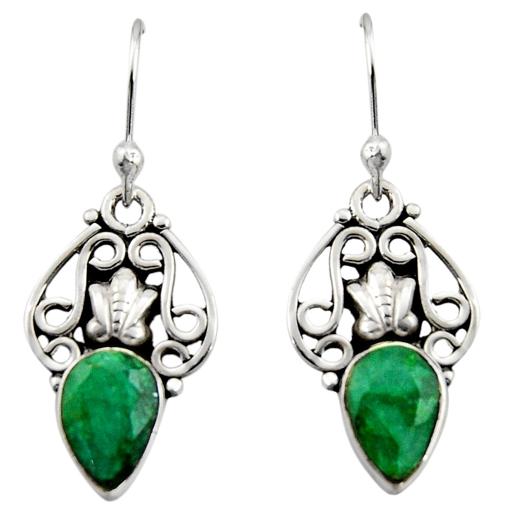 925 sterling silver 4.52cts natural green emerald dangle earrings jewelry r13394