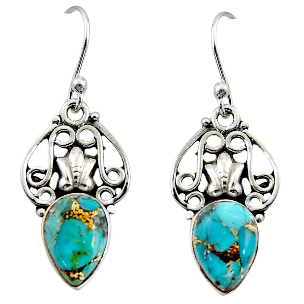 925 sterling silver 5.84cts blue copper turquoise dangle earrings jewelry r13398
