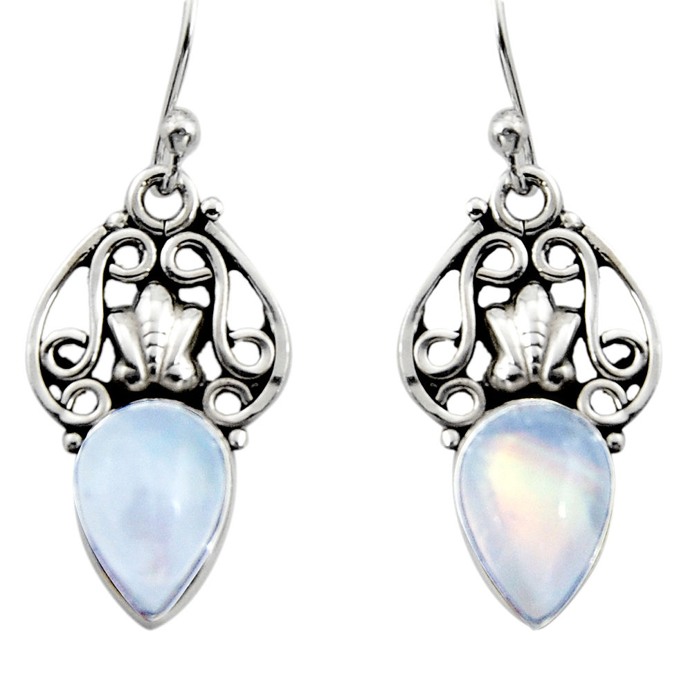 5.23cts natural rainbow moonstone 925 sterling silver dangle earrings r13399