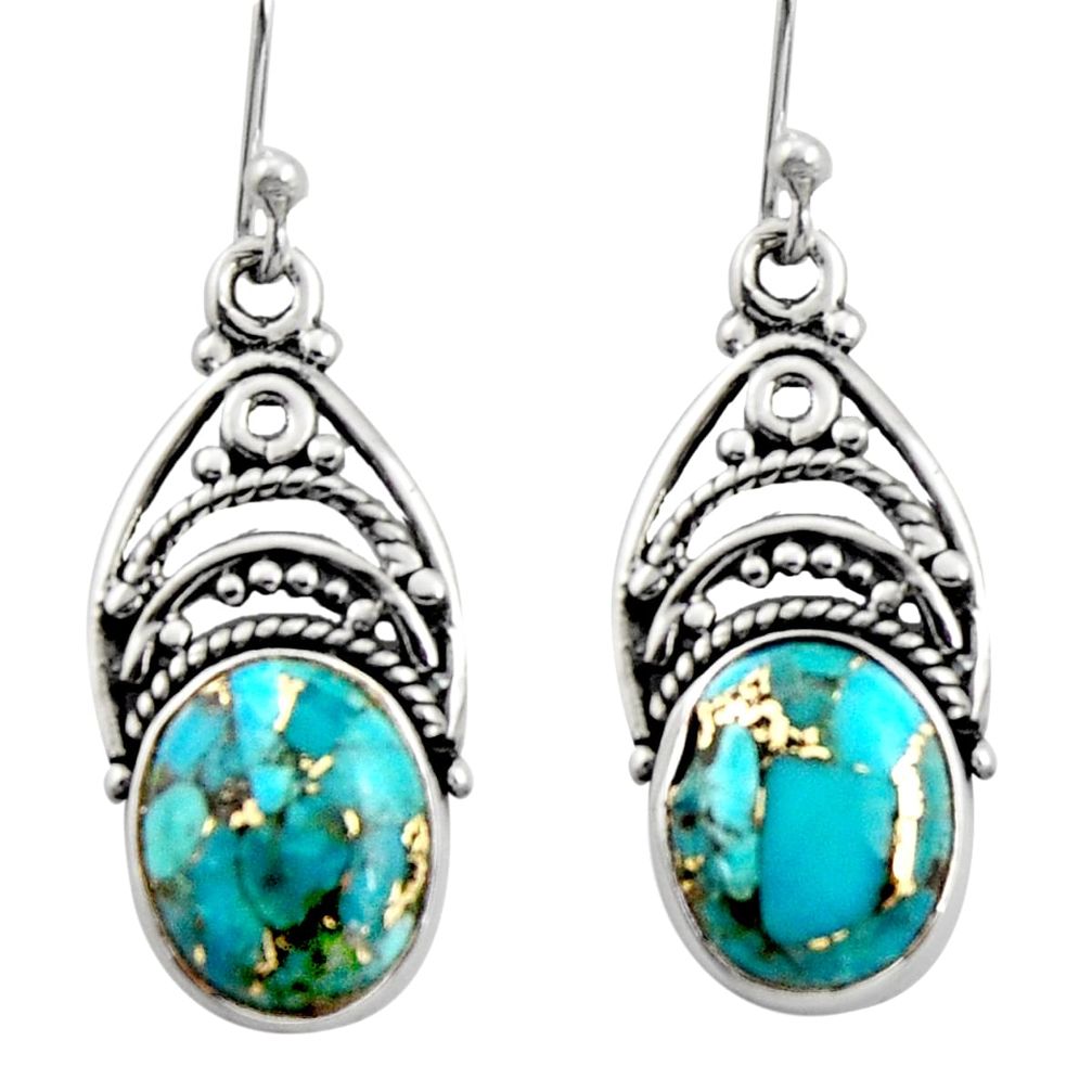 7.50cts blue copper turquoise 925 sterling silver dangle earrings jewelry r13426