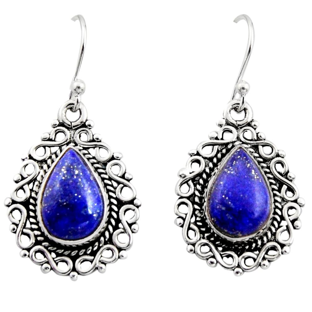8.54cts natural blue lapis lazuli 925 sterling silver dangle earrings r13434