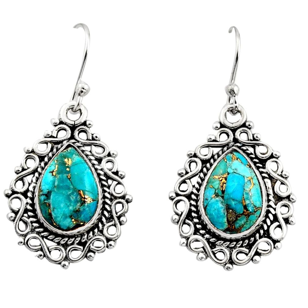 925 sterling silver 7.90cts blue copper turquoise dangle earrings jewelry r13436