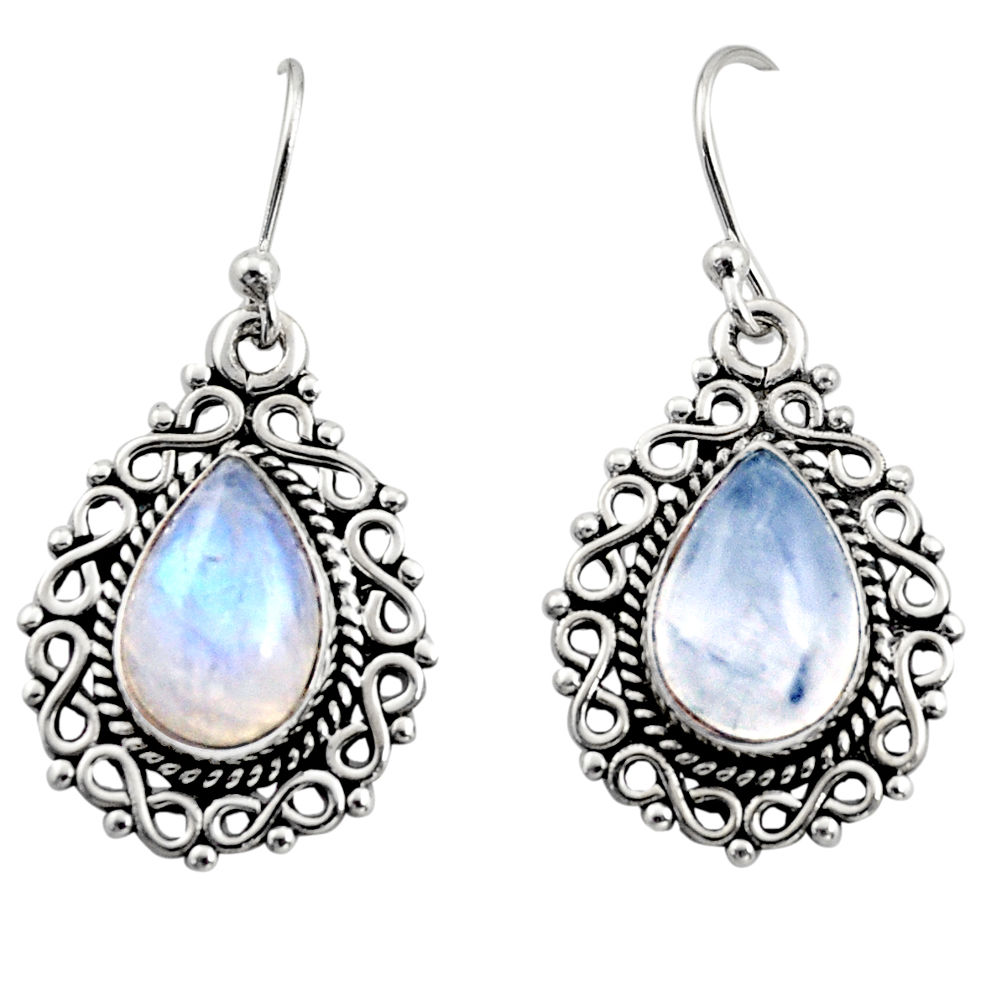 8.83cts natural rainbow moonstone 925 sterling silver dangle earrings r13437