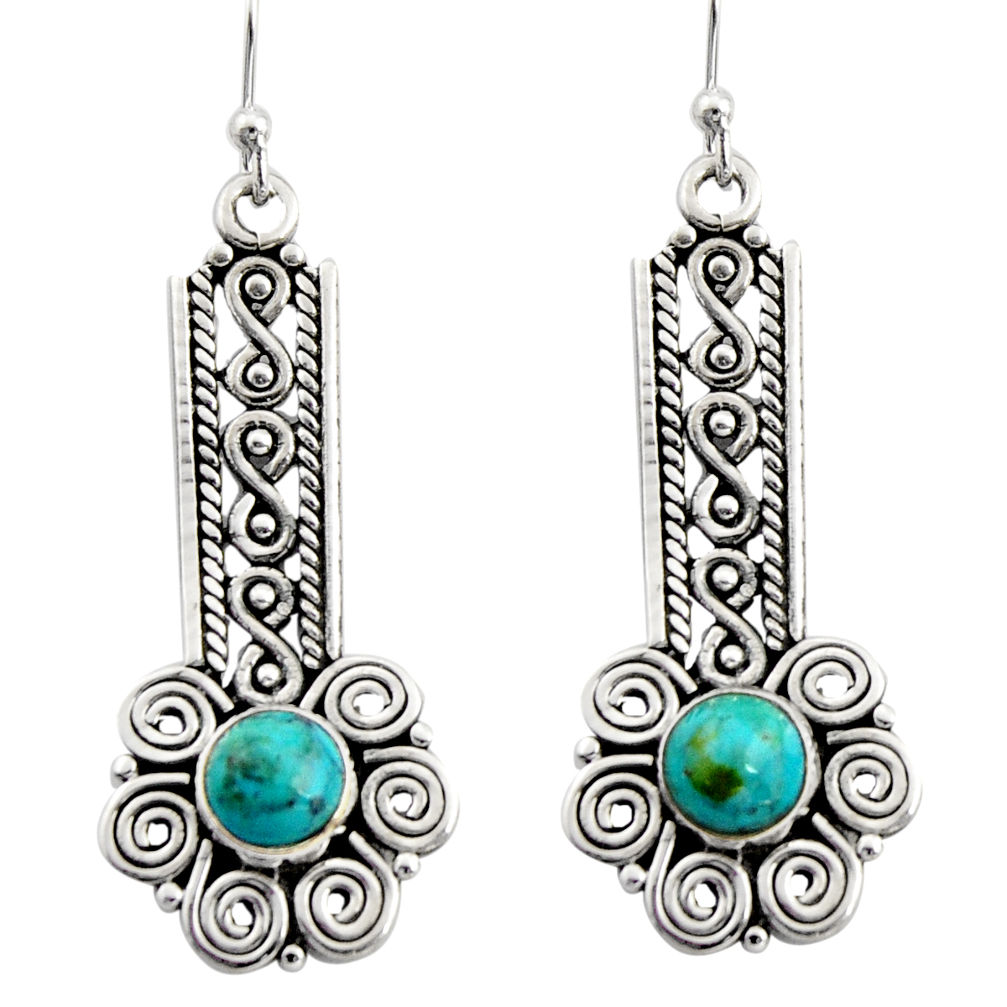 2.74cts blue arizona mohave turquoise 925 sterling silver dangle earrings r13447