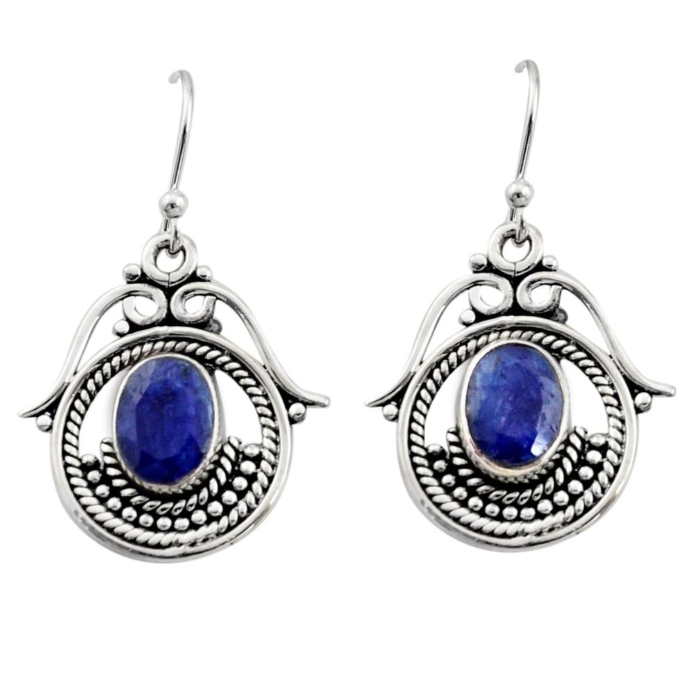 4.22cts natural blue sapphire 925 sterling silver earrings jewelry r13461