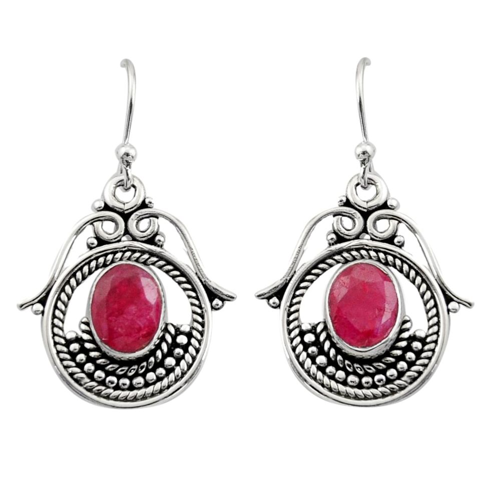 4.25cts natural red ruby 925 sterling silver earrings jewelry r13462