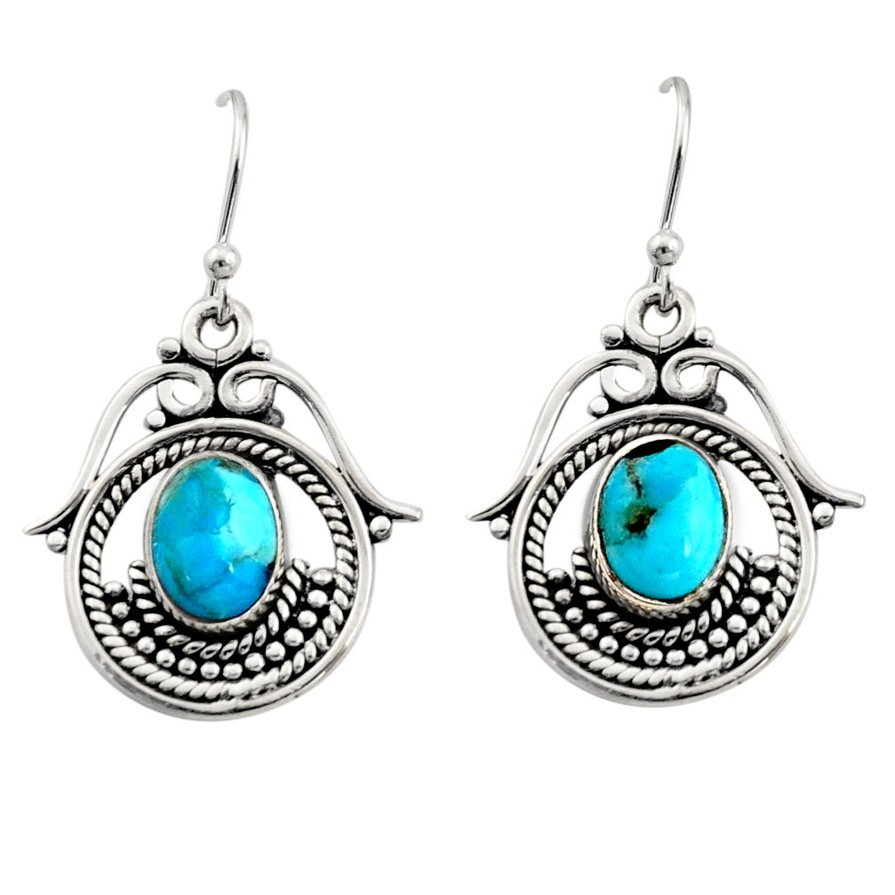 4.25cts blue copper turquoise 925 sterling silver earrings jewelry r13463