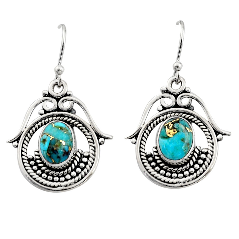 4.25cts blue copper turquoise 925 sterling silver earrings jewelry r13467