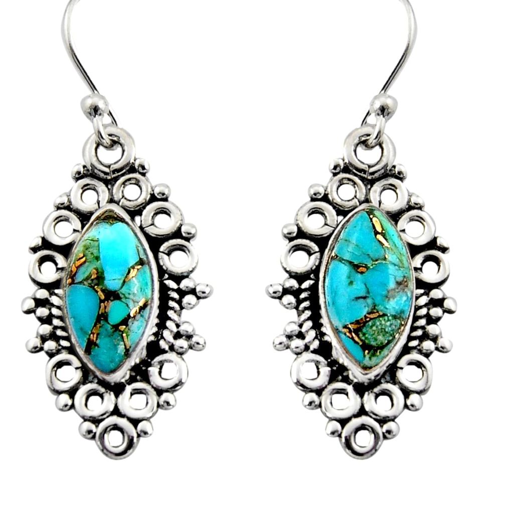 9.83cts blue copper turquoise 925 sterling silver earrings jewelry r13471