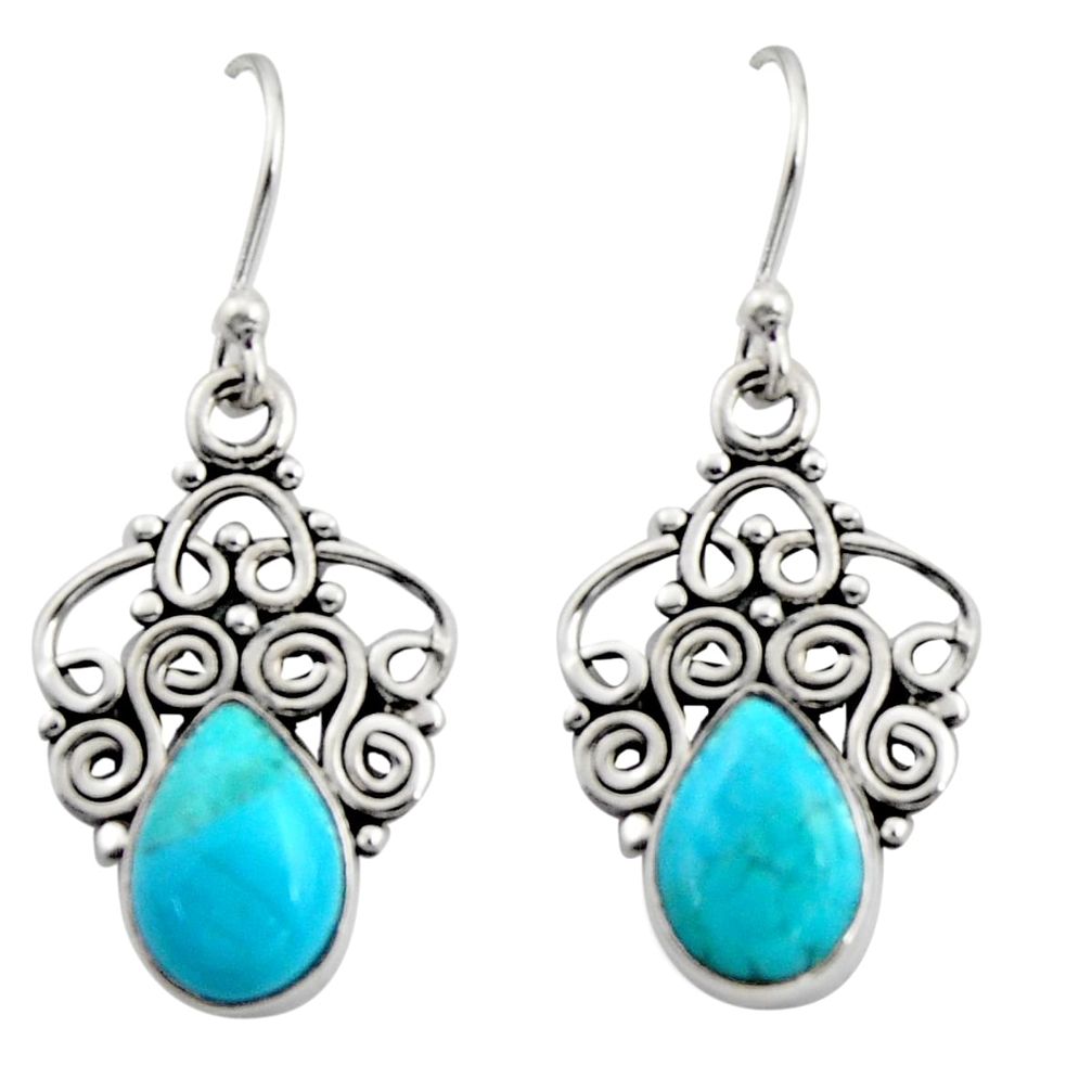 5.24cts blue arizona mohave turquoise 925 sterling silver dangle earrings r13498