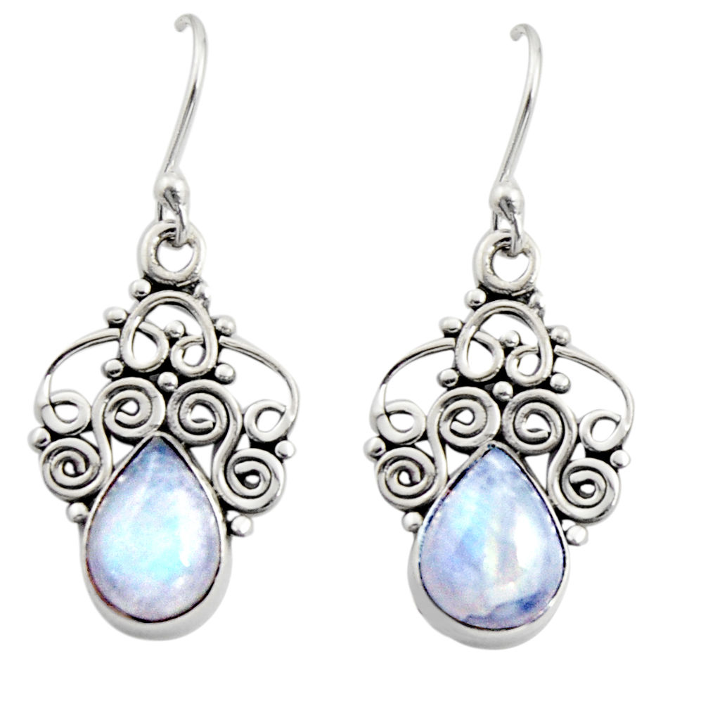 5.54cts natural rainbow moonstone 925 sterling silver dangle earrings r13500