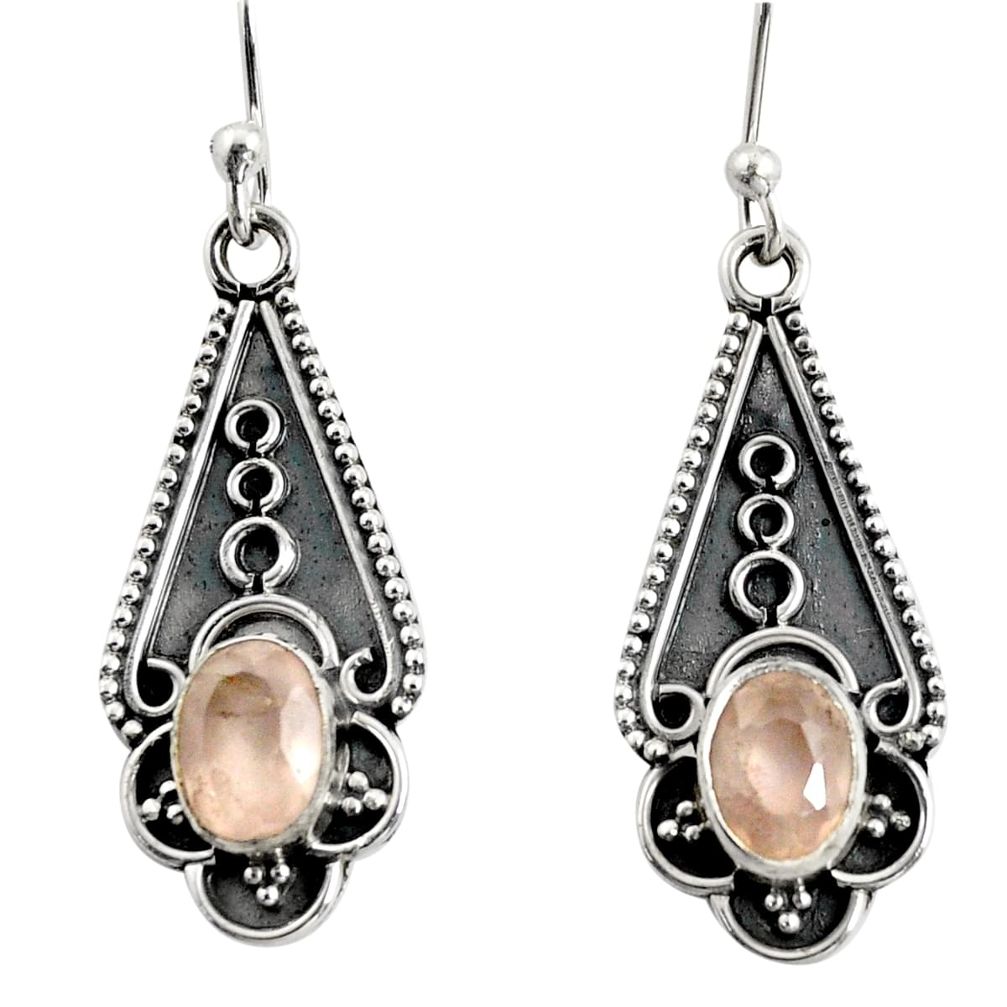 3.52cts natural pink rose quartz 925 sterling silver dangle earrings r13822