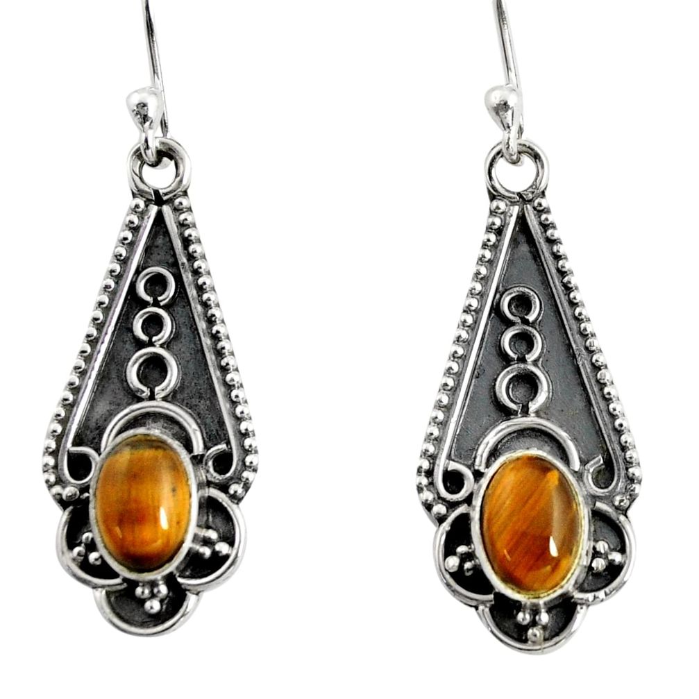 925 sterling silver 3.13cts natural brown tiger's eye dangle earrings r13823