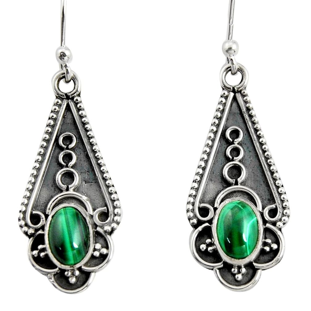 3.14cts natural green malachite (pilot's stone) silver dangle earrings r13824