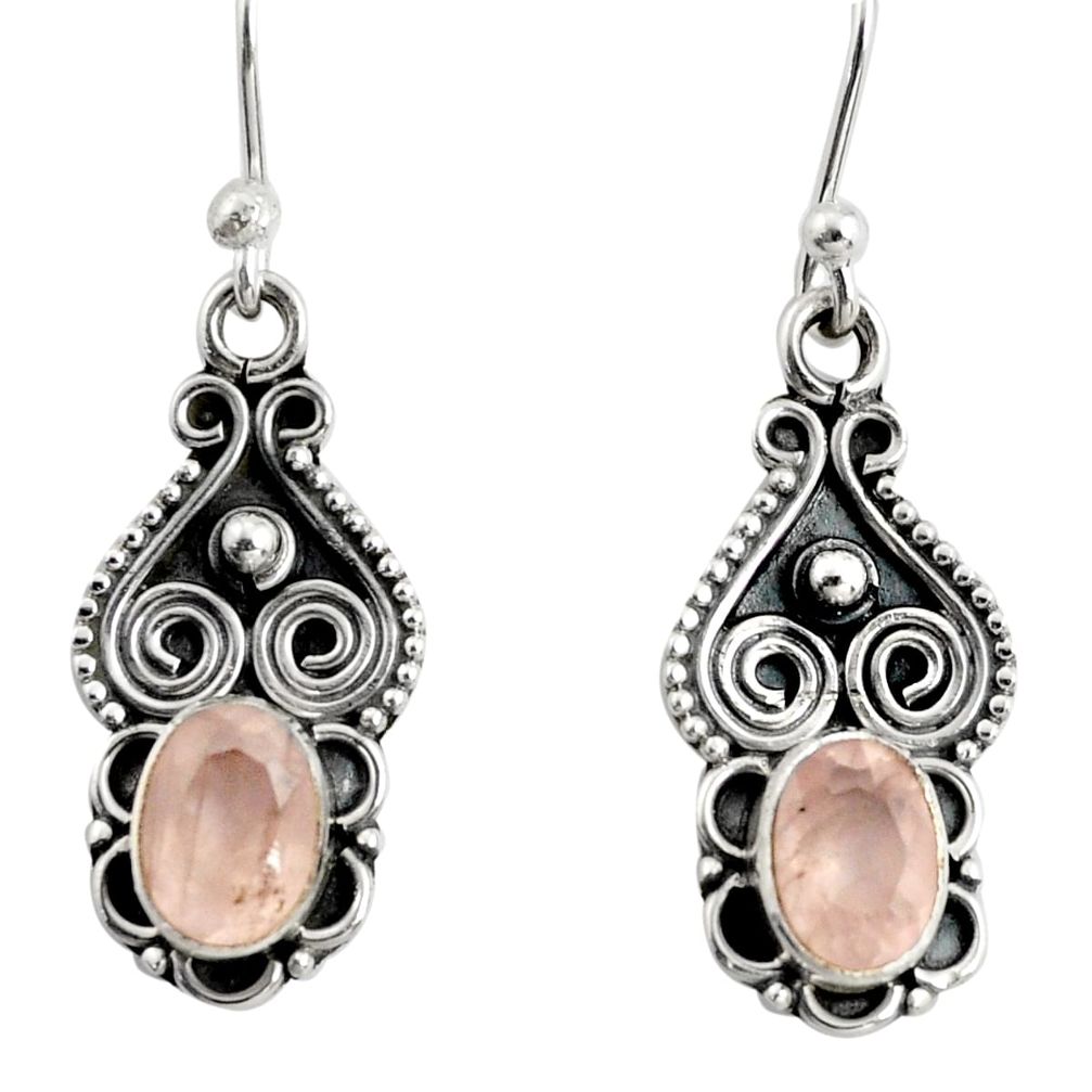 925 sterling silver 1.63cts natural pink rose quartz dangle earrings r13828