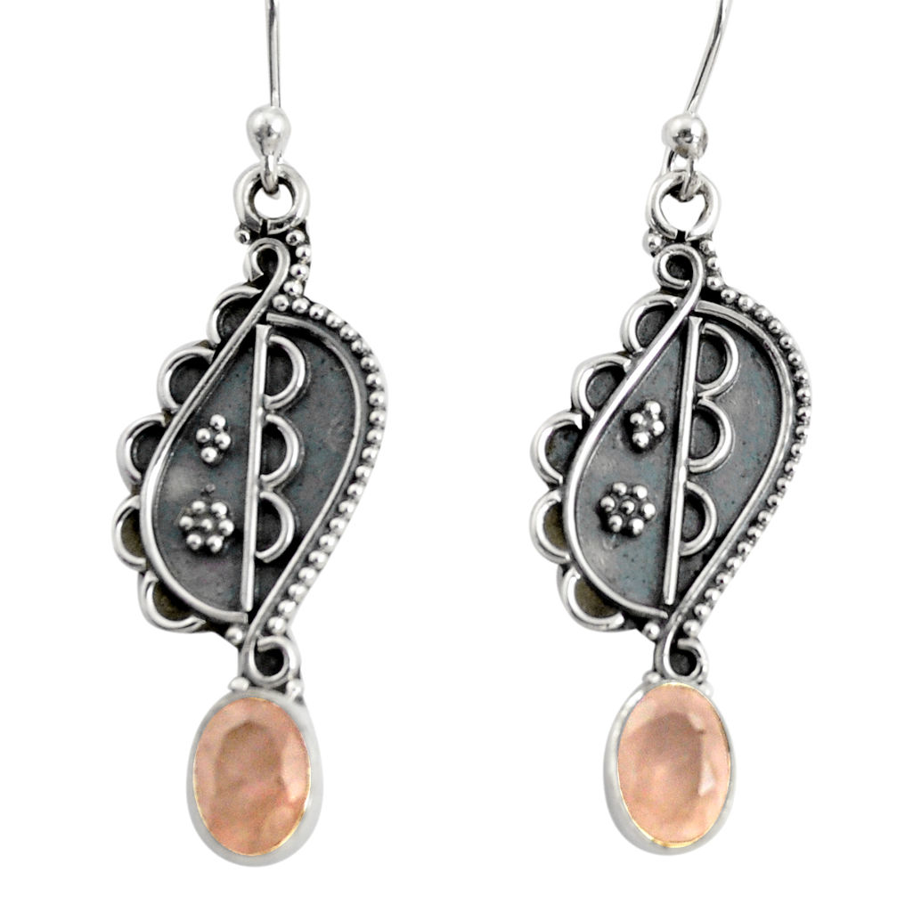 3.51cts natural pink rose quartz 925 sterling silver dangle earrings r13829