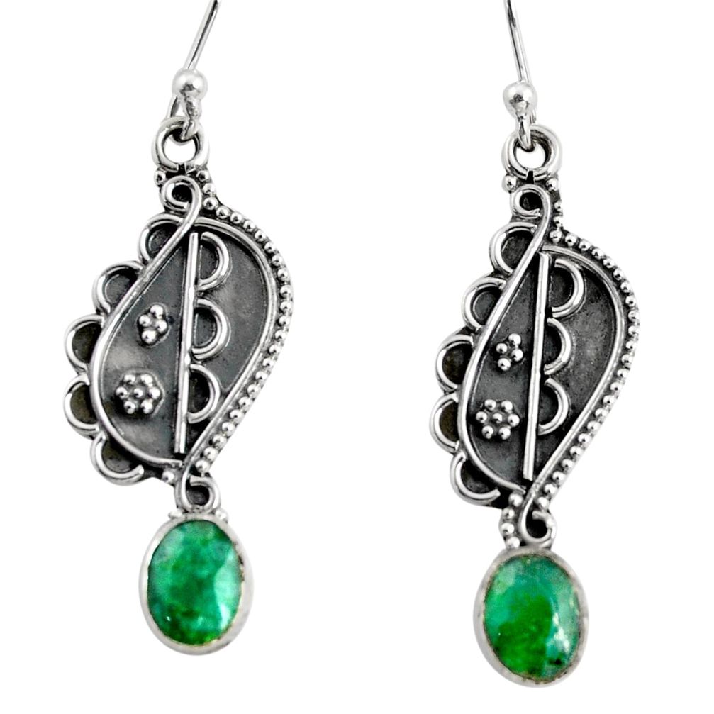 3.32cts natural green emerald 925 sterling silver dangle earrings jewelry r13830