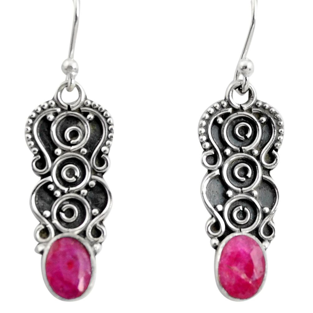 925 sterling silver 3.29cts natural red ruby dangle earrings jewelry r13833