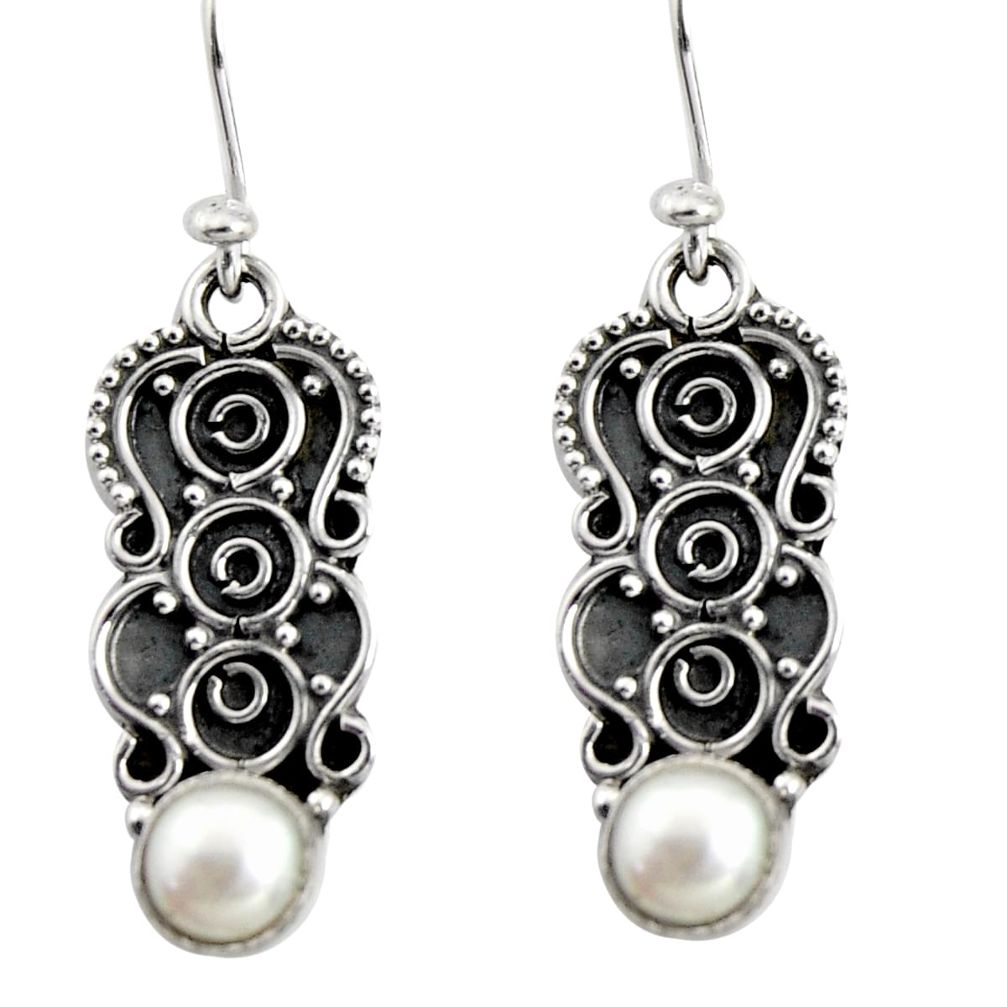 1.96cts natural white pearl 925 sterling silver dangle earrings jewelry r13835